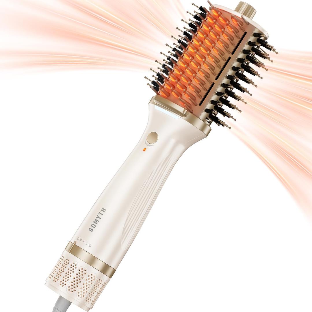 Upgraded 5-in-1 Blow Dryer Brush with Heated Comb - Volumizer Hair Dryer Brush for Wet & Dry Hair, Ideal for Thick Curly Hair, Salon Blowout, Frizz-Free Shiny Hair, Reduced Heat Damage - 70mm (White)