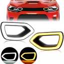 HECASA Grille Lights LED Compatible with 2015-2022 Dodge Charger SRT/Scat Pack Daytona SXT & R/T Front Bumper White & Yellow Lights for DRL Smoked Left & Right Side