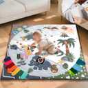 TINYHARBO Premium Foam Baby Play Mat 50x50, 4 Developmental Zones Play Mat with Removable & Machine Washable Cover, Extra Thick Padding Playpen Mat, Easy to Clean for Infants, Toddlers & Babies (Dino Land)