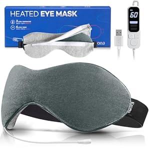 Ezona Heated Eye Mask, Warm Eye Compress Mask for Dry Eyes, USB Electric Eye Heating Pad with Temperature & Timer Control, Dry Eye Mask for Blepharitis, Sinus Migraine (Gray)
