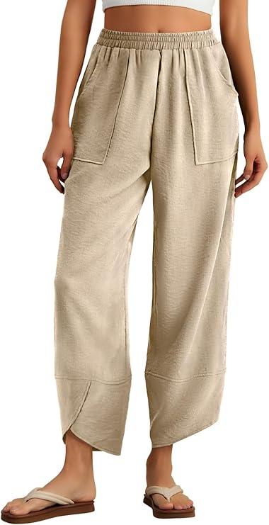 Feiersi Womens Baggy Wide Leg Pants Elastic Waisted Casual Palazzo Harem Pants Summer Beach Trousers, XL