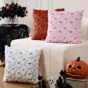 Halloween Ghost Pillow Covers 18x18 inch Set of 2,Rust Soft Plush Faux Fur Throw Pillow Cases Decorative Cushion Case for Bed Sofa Chair Fall Autumn Halloween Home Decor