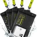 Pelican 4 Pack Marine - IP68 Waterproof Phone Pouch (XL Size) Floating Waterproof Phone Case - Beach Cruise Ship Travel Essentials - Works with All Phones - Detachable Lanyard - Black / Hi-Vis Yellow