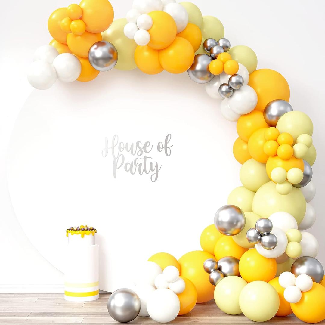 HOUSE OF PARTY White, Yellow Balloon Arch - Pastel Yellow and White Balloons Garland Kit for Birthday Decorations, Sunflower, Bee & Daisy Themed Party Supplies