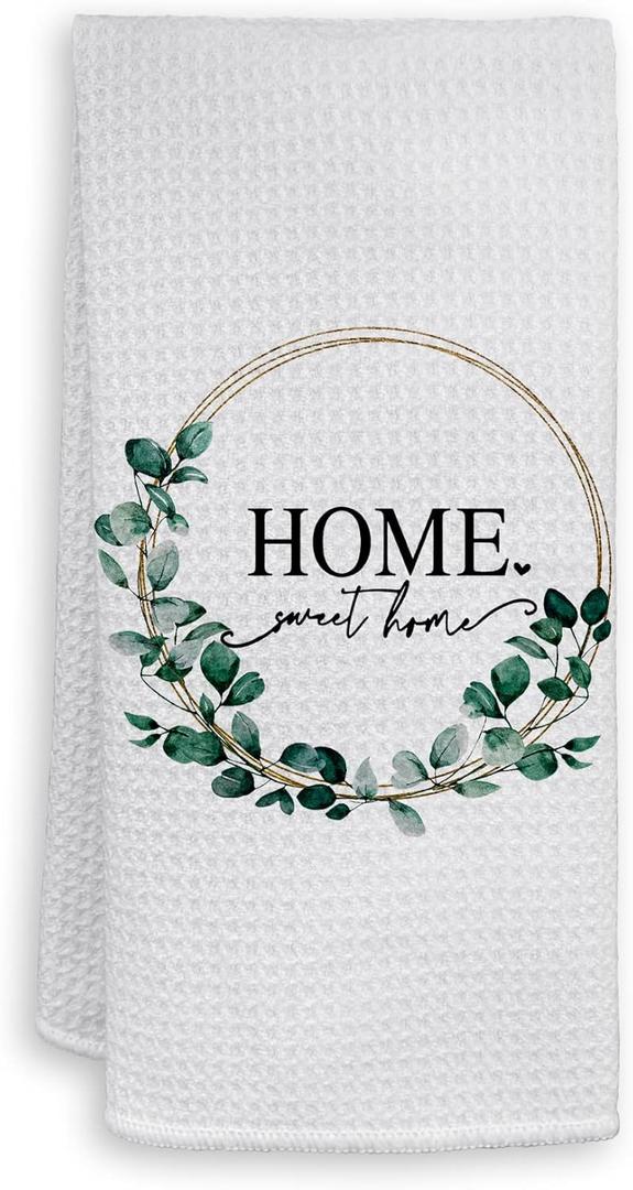 HIWX Farmhouse Home Sweet Home Decorative Kitchen Towels and Dish Towels, Family Botanical Eucalyptus Leaves Plant Hand Towels Tea Towel for Bathroom Kitchen Decor 16x24 Inches