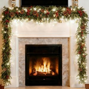 Bluesea 9FT Christmas Norfolk Pine Garland, Realistic Christmas Greenery Garland for Fireplace,Table, Stairs, Mantle, Window,Indoor Outdoor,Home,Holiday Decor1 Pcs