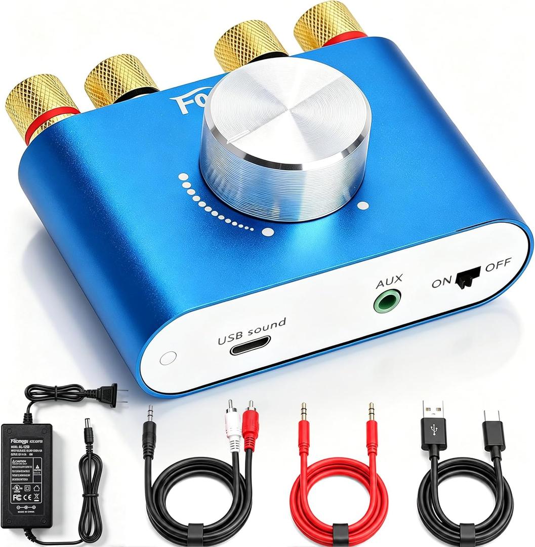 Facmogu F900S 160W Mini Bluetooth 5.0 Power Amplifier, 2 Channel 80Wx2 Stereo Hi-Fi Digital Amp, Portable Wireless Audio Receiver Sound Speaker Amplifer, AUX/USB/Bluetooth Input & 12V Power Supply