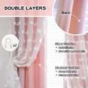 MYSKY HOME Pink Curtains for Girls Bedroom Nursery Curtain Double Layer White Pom Pom Sheer Window Panels for Kids Room Back Tab Room Darkening Window Drapes 72 Inches Length, W52 X L72, 2 Pieces