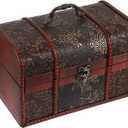 ELLDOO Vintage Treasure Chest, Pirate Keepsakes Box for Kids Gifts, Wooden Storage Box for Decorative Jewelry Pearl Trinkets, Large