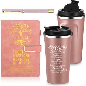 Pickmesh 3 Pcs Employee Appreciation Day Team Appreciation Gift Set 17oz Coffee Tumbler Welcome to the Team A5 Leather Journal with Pen Thank You Gift for Office Coworker Assistant Staff (Pink)