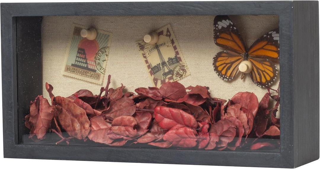 Shadow Box Frame 5x10 Shadow Box Display Case with Linen Back of Awards Memorabilia Flower, Pictures, KeepsakesBouquetMedals and More Photos Memory Box Long Skinny Black (510)