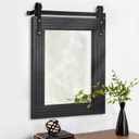 AAZZKANG Black Framed Wall Mirror Large Barn Door Style Wood Mirrors Rectangle Decorative for Bathroom Bedroom Living Room Entryway Home Decor 20"x16"