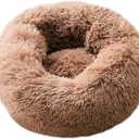BODISEINT Modern Soft Plush Round Pet Bed for Cats or Small Dogs, Mini Medium Sized Dog Cat Bed Self Warming Autumn Winter Indoor Snooze Sleeping Cozy Kitty Teddy Kennel (20'' D x 8'' H, Coffee)