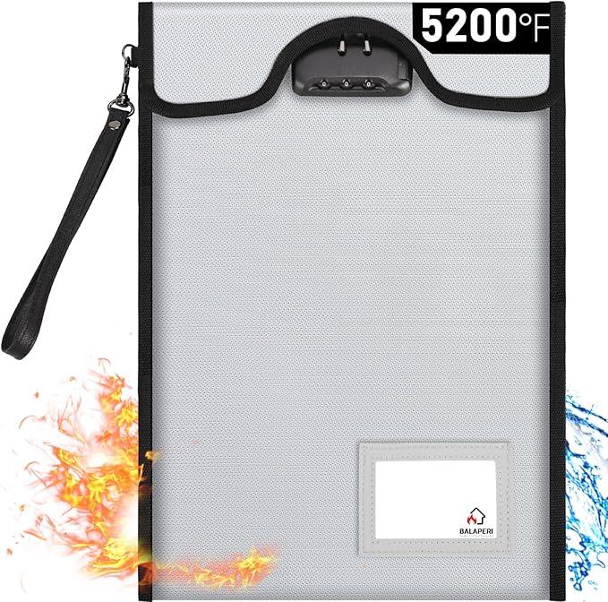 Fireproof Document Bag with Lock (5200℉), 15”x 11”Fireproof Money Bag, Waterproof Zipper Pouch for A4 A5 Legal Letter Size Document, Tablet, Valuables, Jewelry, Cash and Passport
