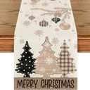 Artoid Mode Brown Pine Trees Snowflake Merry Christmas Table Runner, Winter Xmas Holiday Kitchen Dining Table Decoration for Home Party Decor 13x72 Inch