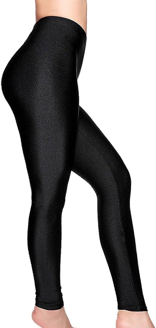 Romastory Women's Stretched Shiny Sports Leggings Mid-Waist Elastic Pants Shining Leggings Tights (Medium, Black)