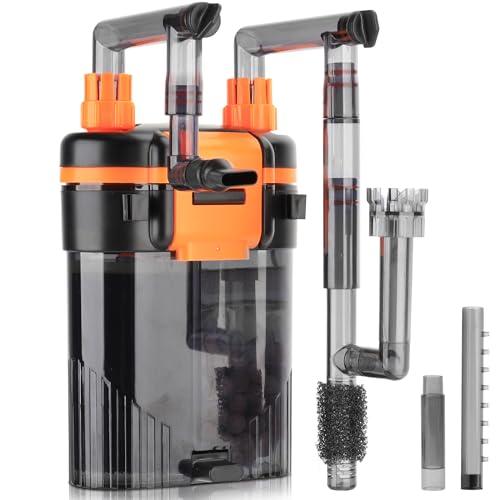 hygger External Hang-On-Back Canister Aquarium Filter,Quiet Fish Tank Filter with 3-Stage Filtration,Anti-Dry Burn Motor,Adjustable Flow,Oil Skimmer,Duckbill Nozzle,Shower Spray Bar (7W,20-40 gal)
