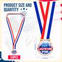24 Pcs 10K Running Medals Bulk 2'' Race Medallion Trophy Award with Blue Whit Red Ribbons Labour Day Supplies for Race Walk Tournaments Match Sports Competition