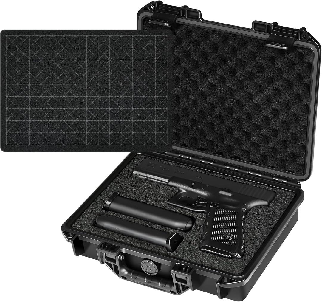 TSA Approved Pistol Case for Handguns - Hard Shell Gun Cases with Customizable Foam, Waterproof & Shockproof, Compact 9mm Gun Storage for Airline Travel, Range Training, and Secure Firearm Transport