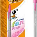 BIC Cristal Fun Ballpoint Pens, Pink Ink Smudge-Proof Writing Pens and Wide Point (1.6mm), Pack of 20