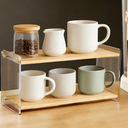 2-Tier Coffee Station Organizer, Acrylic & Pine Wood Mug Holder for Coffee Bar & Matcha Station, Easy-to-Clean Countertop Shelf, Modern Minimalist Design