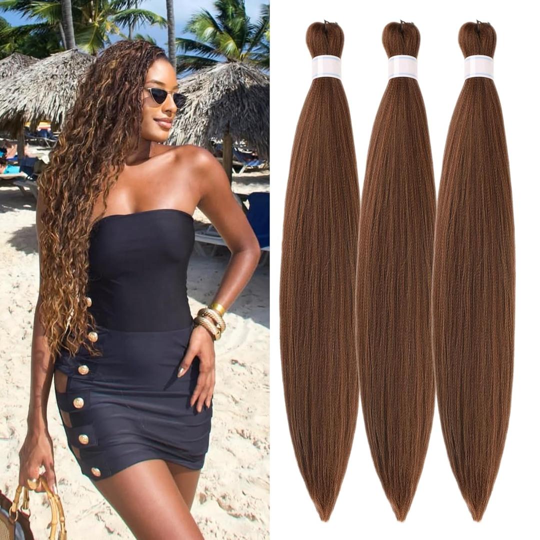 Honey Brown Braiding Hair Pre Stretched 4/27/30# Mixed Knotless Box Braids Hair Extension for Braiding (26 Inch)