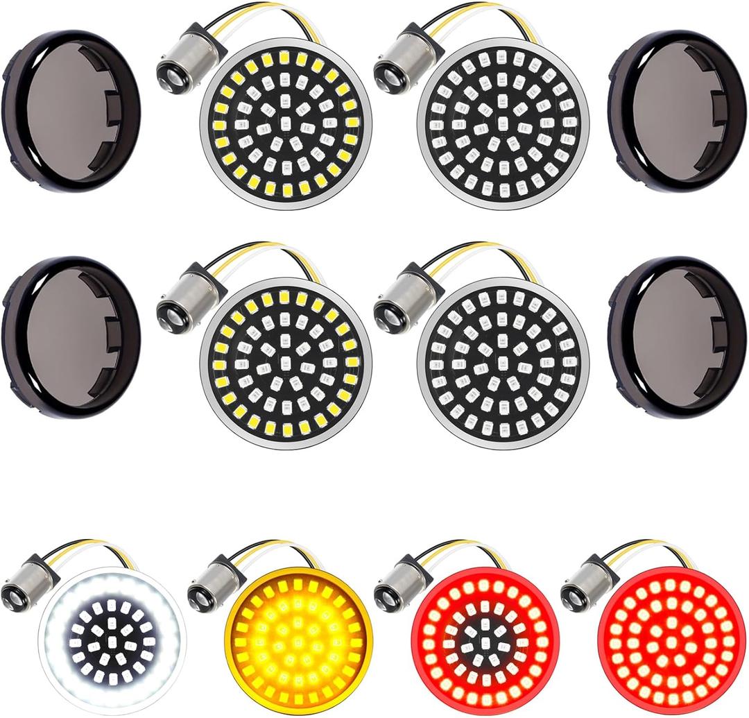 PBYMT 1157 Front Rear LED Turn Signals 1156 Bullet Turn Light Indicator 2 Inch Smoke Lens Cover Compatible for Harley Dyna Softail Touring Street Glide Road King 1986-2024