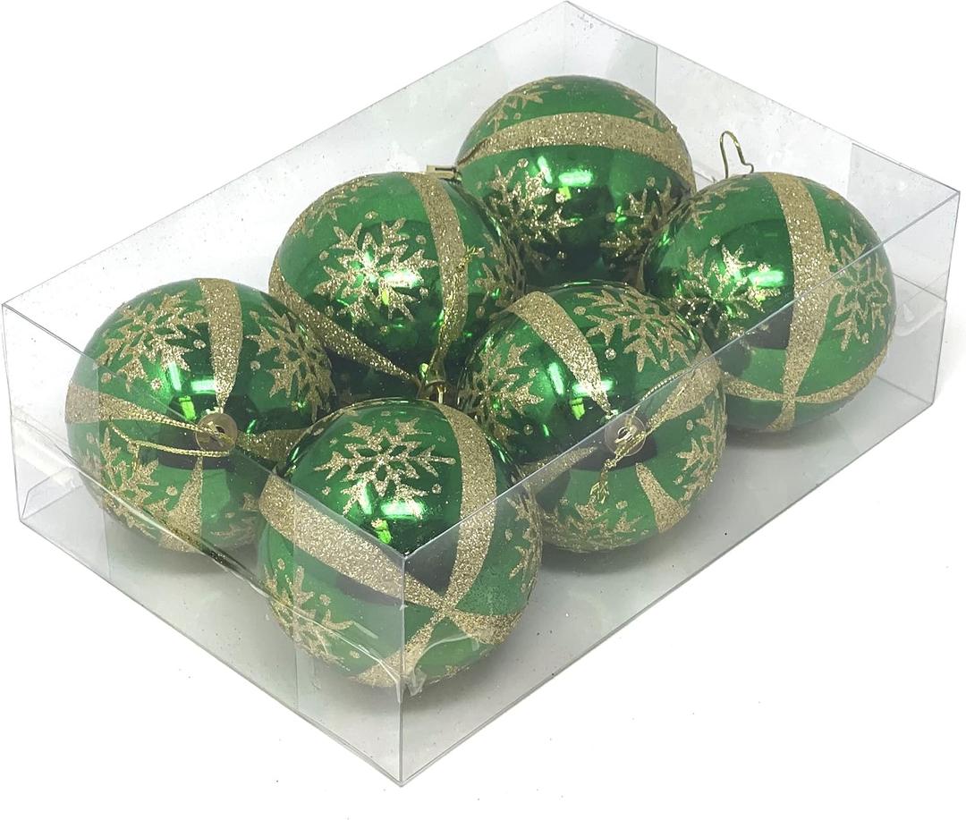 Allgala 6-PK 3 Inch Luxury Glitter Rich Decoration Christmas Tree Ornament Balls (Green)