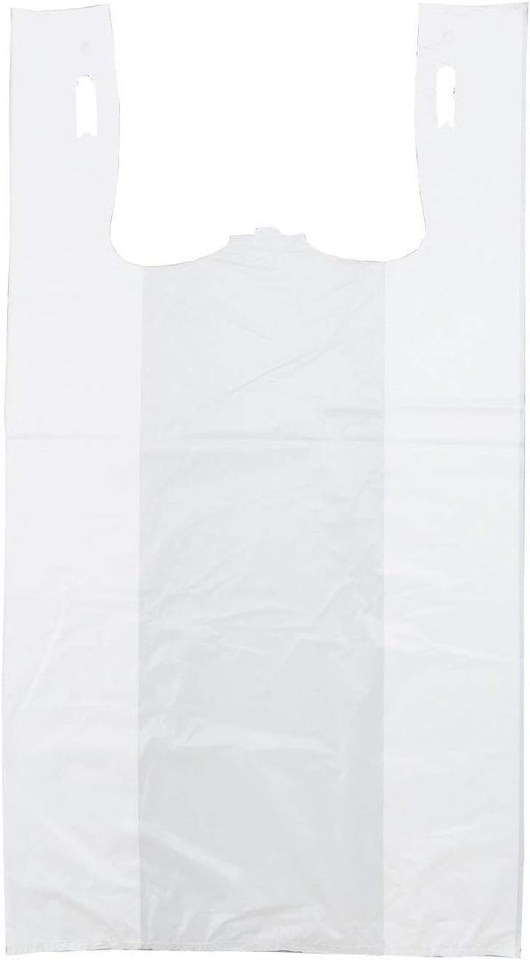 200 Large Plastic Grocery T-Shirt Bags - Plain White 12" x 6" x 21"