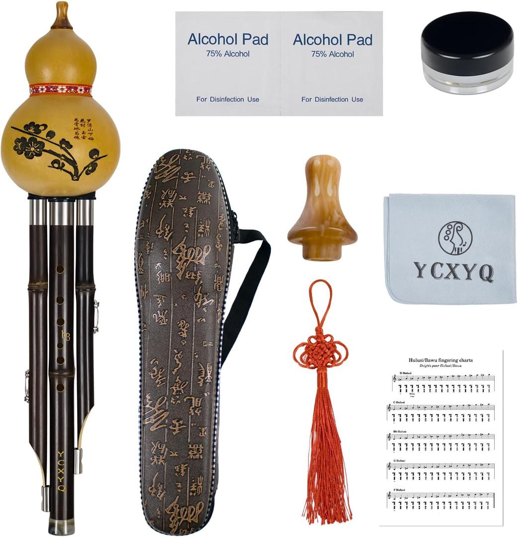 bB Key - 3 Tone Hulusi Handmade Chinese Yunnan Purple Bamboo Professional Cucurbit Flute Yunnan Zizhu Hulusi Chinese Musical Instrument Suitable for Students Beginners Aldults