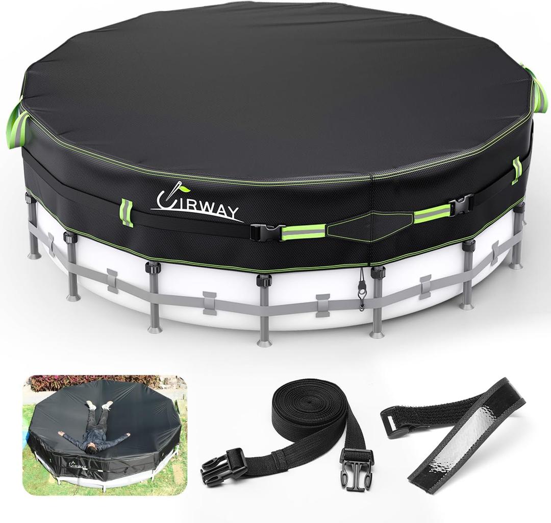 UIRWAY 500D Pool Cover 21FT Round [2026 Upgraded Heavy Duty Fabric] Solar Pool Covers for Above Ground Pools, New Super Windproof Gel-Coated Tarp Straps, Swimming Pool Covers with UV Protection