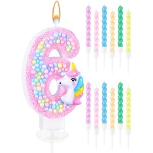Swooflia Birthday Number 6 Candles for Cake, 6 Year Old Girls Kids Bulk Candle Cute Pink Party Decorations