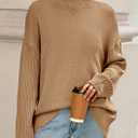 PRETTYGARDEN Casual Long Sleeve Oversized Sweaters for Women 2026 Loose Mock Neck Pullover Sweater Ribbed Knit Fall Clothes (M)