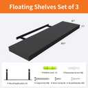 Upassion Floating Shelves for Wall Set of 3, 24" Black Wall Shelves for Home Decor, Frame Display Black Floating Shelf for Living Room, Bedroom, Bathroom, Kitchen