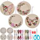 WEBEEDY 4 Sets Wood Stitched String Art Kit with Floral Butterfly Pattern for Beginners, DIY Wooden Cross Stitch Ornament Kits Needlepoint Embroidery Set Home Hanging Decor Gift