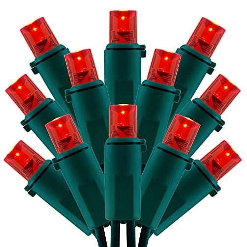 SWEET SHINE 200 Count Red Wide Angle LED Christmas Lights, 66 ft Green Wire UL Certified Commercial Grade 5mm Holiday String Light Set (Red)