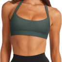 LASLULU Womens Halter Sports Bras Scoop Neck Workout Tops Padded Backless (Green, L)