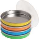 Elk and Friends 7.8 Stainless Steel Non Divided Plates with Silicone Sleeve + Storage Lid | Baby, Toddler, Kids | Dishwasher Safe | Dinner & Snack Plates | 4 Pack (GREEN/ORANGE/BLUE/YELLOW)