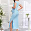 Women's Split Maternity Dress Fine Ribbed with Sparkly Gold Foil, Bodycon Ruched Pregnancy Dresses Baby Shower (XL)