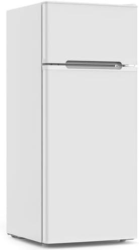 COWSAR 4.5 Cu.Ft Mini Fridge With Freezer for Bedroom Office, White | 2 Removable Shelves, 3 Adjustable Thermostat, Reversible Door, Energy Saving, 2-Door Small Refrigerator for Dorm Apartment