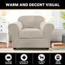 PrinceDeco Velvet Plush Couch Cover Stretch 2 Piece Chair Cover Chair Slipcover Washable Furniture Protector Couch Soft with Elastic Bottom Armchair Cover Width Up to 49 Inch(Small, French Oak)