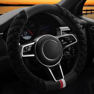 Cxtiy Universal Car Steering Wheel Cover Fluffy Winter Plush Steering Wheel Cover (A-Black)
