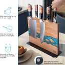 FINDKING Magnetic Knife Block, Double Sided Holder, Powerful Magnet Kitchen Storage, Acacia Wood and Blue Resin (12 x 10 Inches, Without Knives)