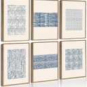 Drsoum Mid-century Boho Geometric Abstract Decor Blue White Grunge Minimalist Bohemian Wall Art Framed Canvas Prints 8"x 10"x 6pcs Natural Framed