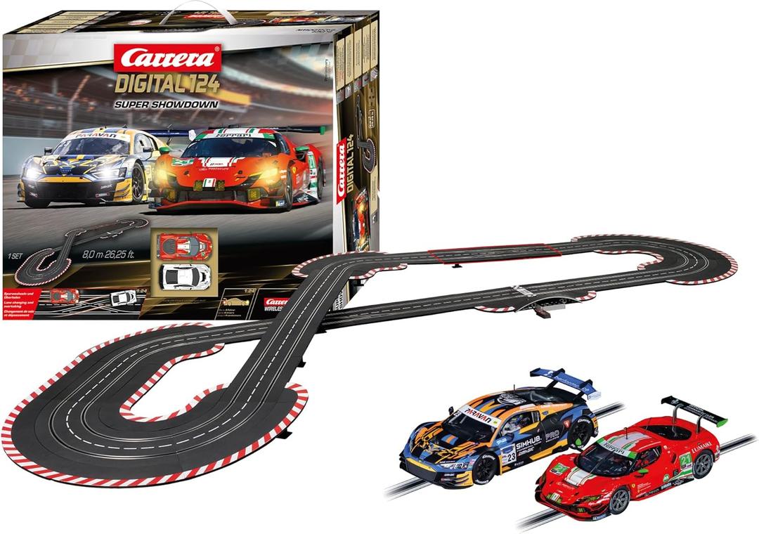 Carrera 23639 Digital 124 Super Showdown Slot Car Race Track Set, 1:24 Scale, 26.25-Feet Long, Includes Wireless Controllers