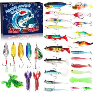 Advent Calendar Fishing Christmas Countdown -24 Days Fishing Lures Kit, 2025 Xmas Fishing Gift for Fisher Adult Men,Teen Boys,Father,Husband, or Boyfriend
