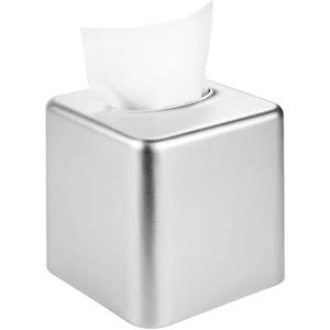 Livelab Tissue Box Cover, Square Metal Tissue Box Holder Modern Decor Facial Napkin Holder Tissue Box Dispenser for Bathroom Vanity Countertop, Living Room, Bedroom, Office - Silver