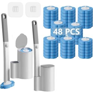 2 Pack Disposable Toilet Brush and Holder Set,Extended Handle with 48 Cleaner Refills Toilet Brush for Toilet Bowl Cleaners,Bathroom Cleaning, Bathtub - Blue (Ocean Fresh Scent)