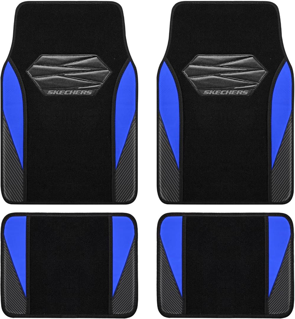 Skechers Car Floor Mats, Waterproof Universal Fit Car Mats, Faux Leather Car Floor Mats, Carbon Floor Mats for Cars with Anti-Slip Skechers Heel Pad Fit for SUV, Vans, Sedans, Trucks, Blue