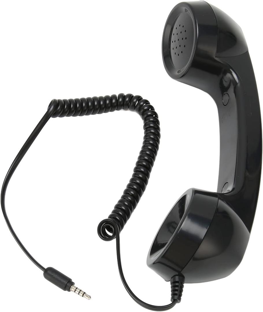 Retro Phone Handset, 3.5mm Cell Phone Receiver, Radiation Proof, HandheldCell Phone Telephone Handset for Mobile Phones Computers (Black)